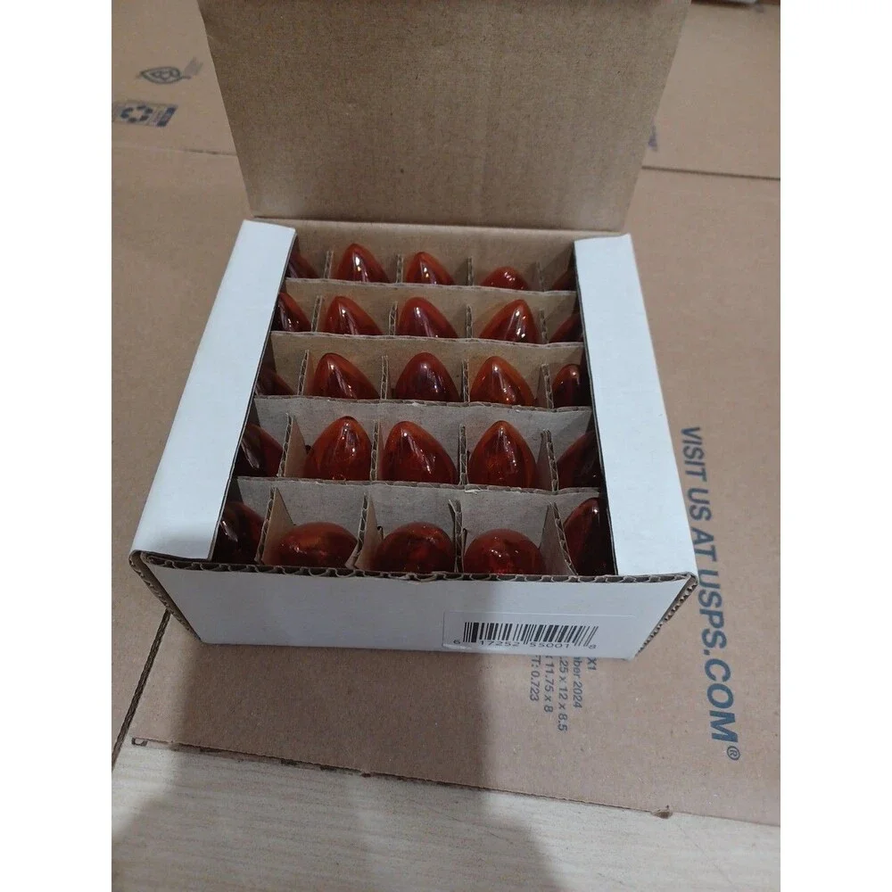 C7 5W Amber Box of 25 Replacement Bulbs Transparent 130v NOS Light Outdoor Craft